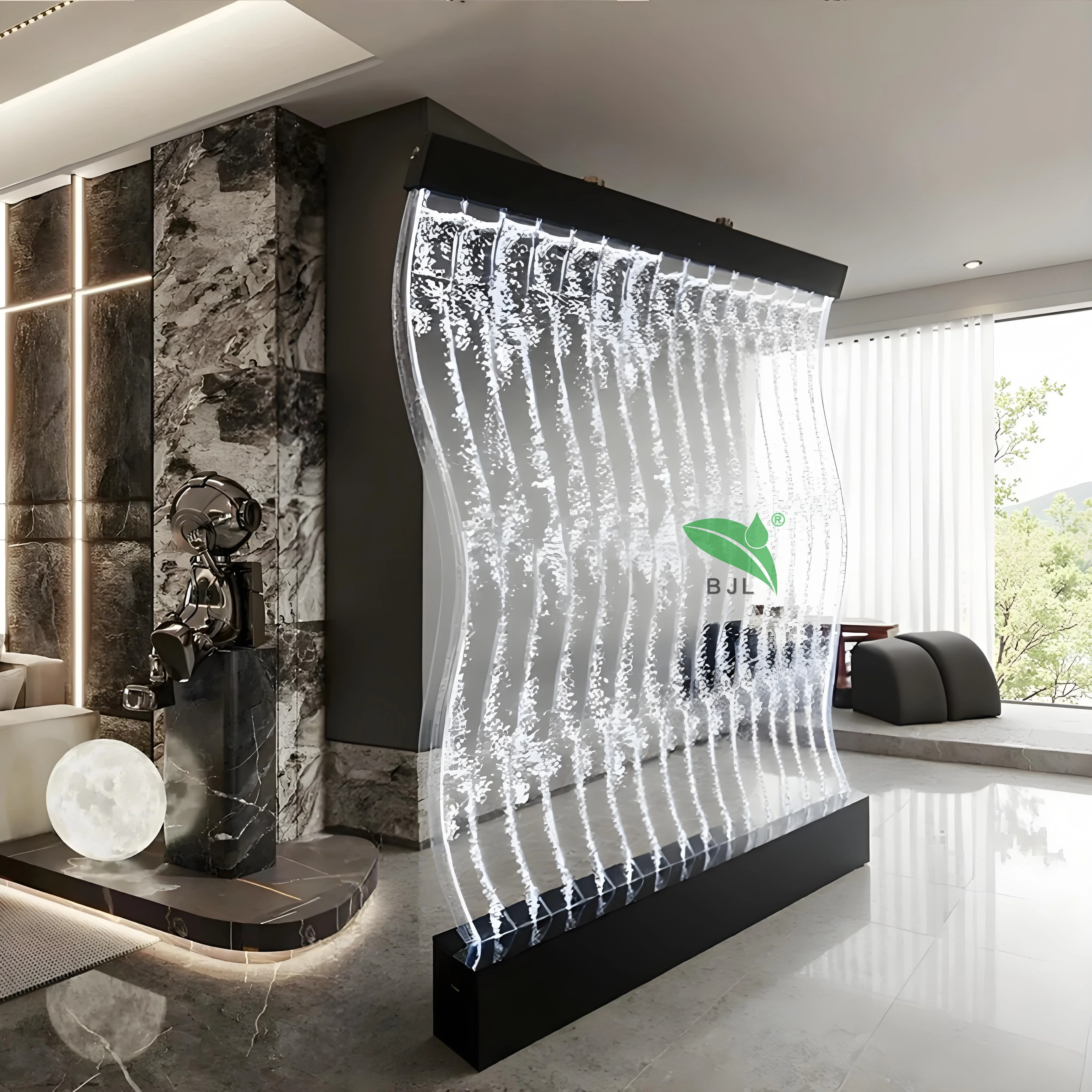 

Customization.S Shape Water Feature Decoration LED Lighting Acrylic Water Bubble Divider Walls Screen Partition