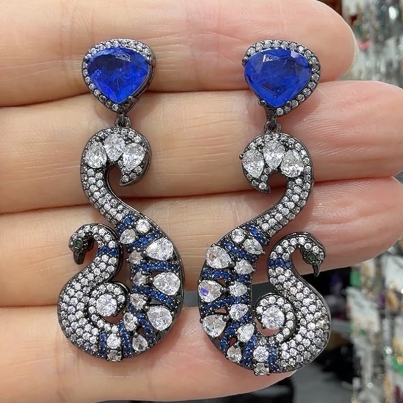 Cubic Zirconia Earrings for Women Shiny Jewelry Unique Design Silver Color Peacock Earrings Dinner Party Gift for Women