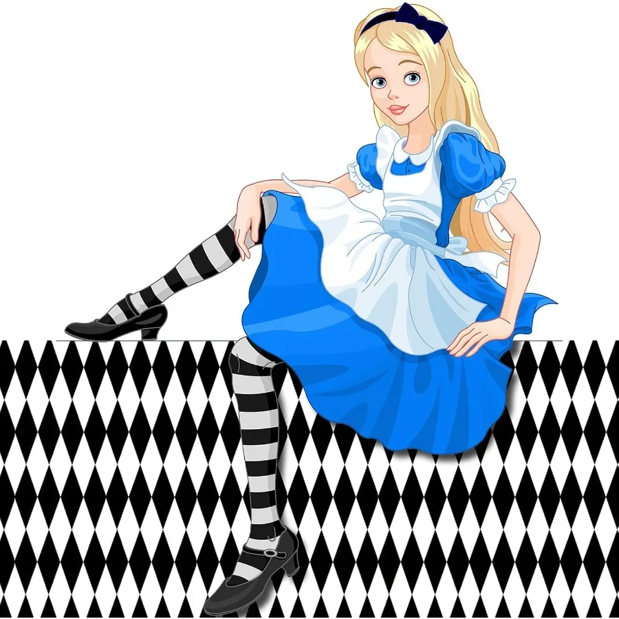 أبيض وأسود متقلب مفارش المائدة أليس مفارش المائدة البلاستيك القماش القطني غطاء الطاولة لحزب العجائب جورب هوب الطرف الديكور #6