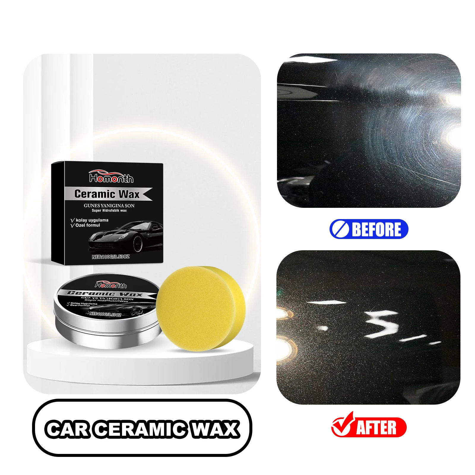 

HOMONTH автомобильный керамический воск для ухода, 100 г, автокраска, крем для ремонта царапин, защитное покрытие, гидрофобная полировальная паста для кристаллов