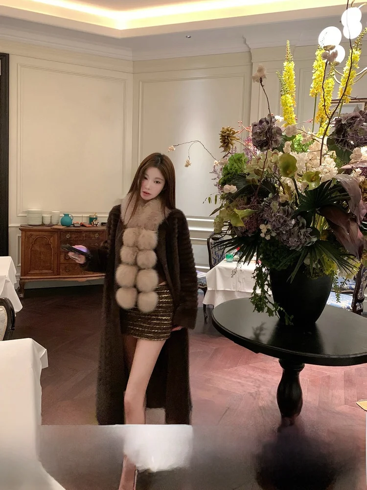 

Пальто YOLI с длинным мехом, женская теплая верхняя одежда свободного кроя, зимняя утепленная куртка, стандартная модель, китайский бренд, повседневный шик