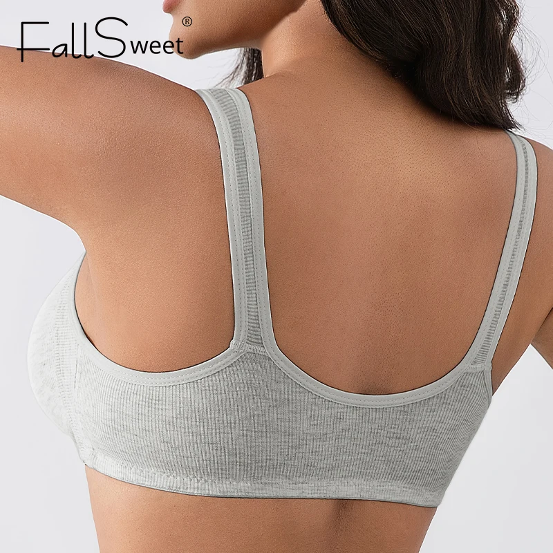 Fallsweet 4PCS Wire-Free Front Closure Bra for Women Solid Full Coverage Fixed Cup Comfortable Brassiere for Middle-Aged Mom #3