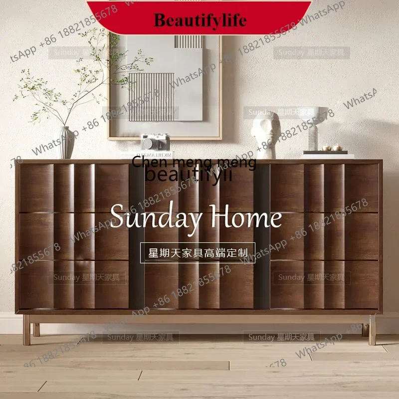 G153 S Nordic contrasting color TV cabinet Walnut color TV cabinet Solid wood wall chest cabinet can be customized