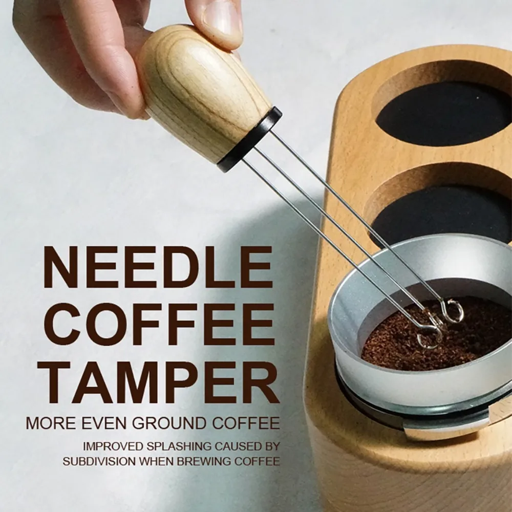 Wood Handle Coffee Tamper Distributor Stainless Steel Coffee Stirring Coffee Leveler Tool Barista Tool Handmade