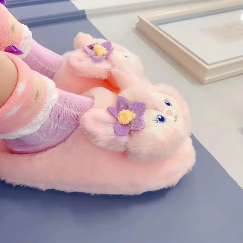 Cartoon Pink Foxes Slippers Anime Warm Shoes Indoor Home Cotton Slipper Flat Non-slip Japanese Style Casual Girl Woman Sweet