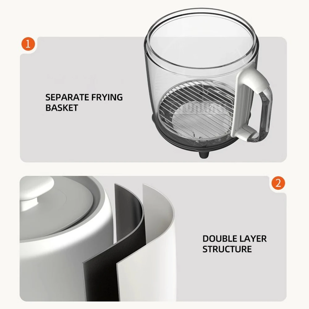 2L Mini Air Fryer Household Visual Cocina Inteligente Automatic Horno Eléctrico Portable Glass Friteuses