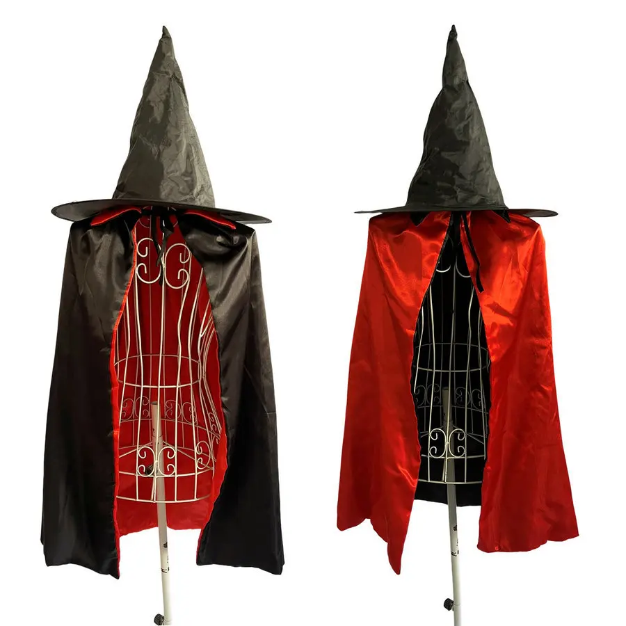 Red and Black Double-sided Cloak Children's Performance Wizard Costume Party Halloween Performance Props