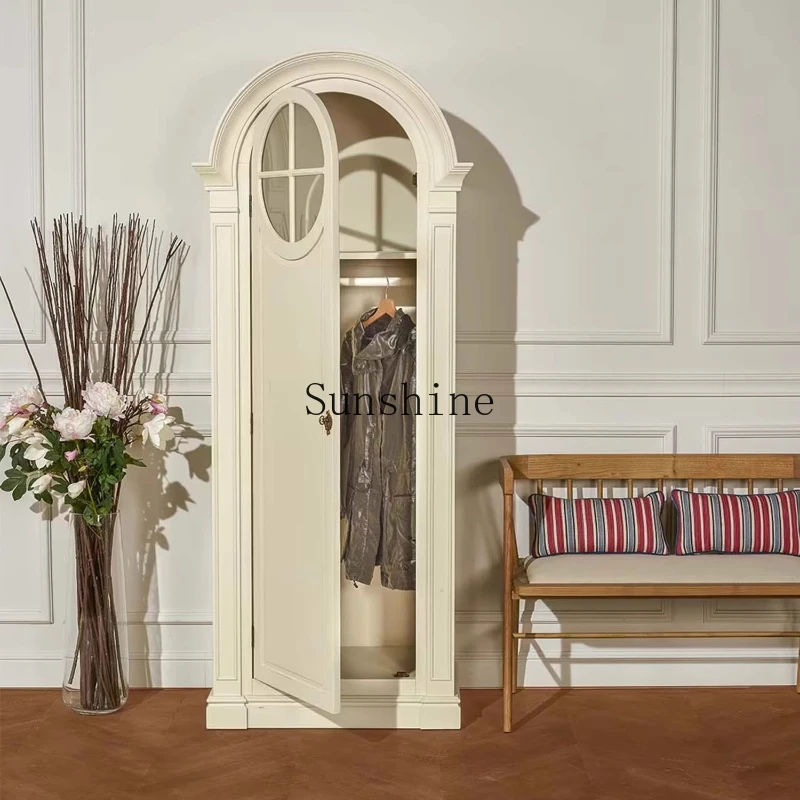 

French retro solid wood home hanging wardrobe bedroom arched wardrobe storage old single door storage