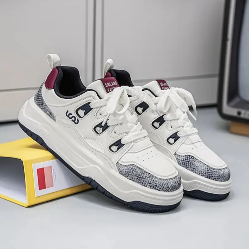 Men Board Shoes Spring Autumn Retro Casual Sneakers Animal Print Texture Thick Flat Sole D-Ring Lace Up Streetwear