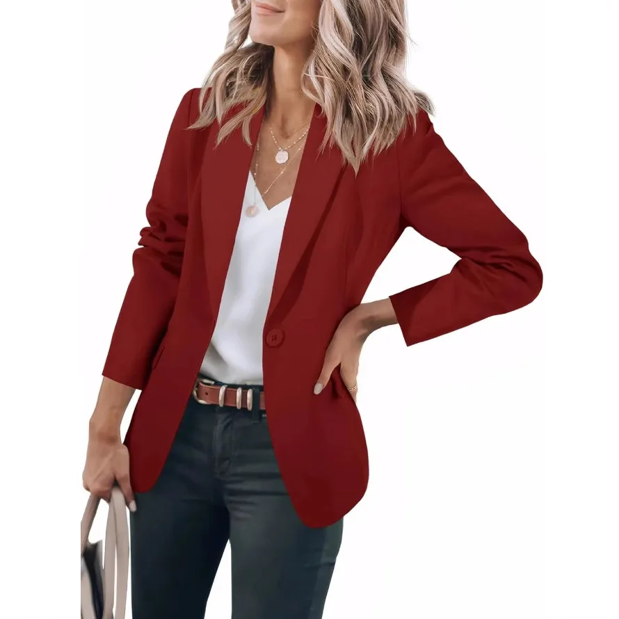 Spring and Autumn Women's Blazer Long Sleeve Suit Collar One-Buckled Commuter Office Simple Versatile Black Casual Blazer