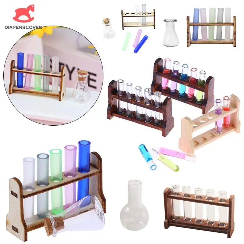 1:6 1:12 Dollhouse Miniature Laboratory Tools Model Test Tube Rack Set Chemistry School Scene Toy Dolls House Accessories