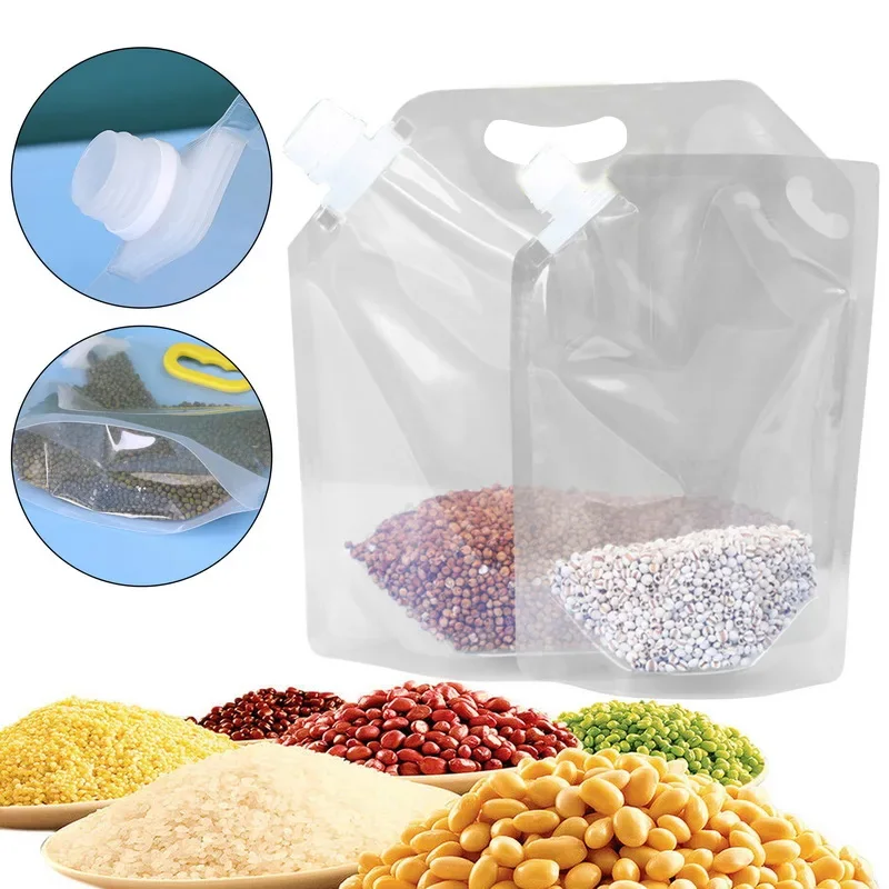 5Pcs Transparent Grain Storage Bag Moisture Insect Proof Cereals Sealed Packing Containers Food Rice Bean Proof Fresh Nozzle Bag