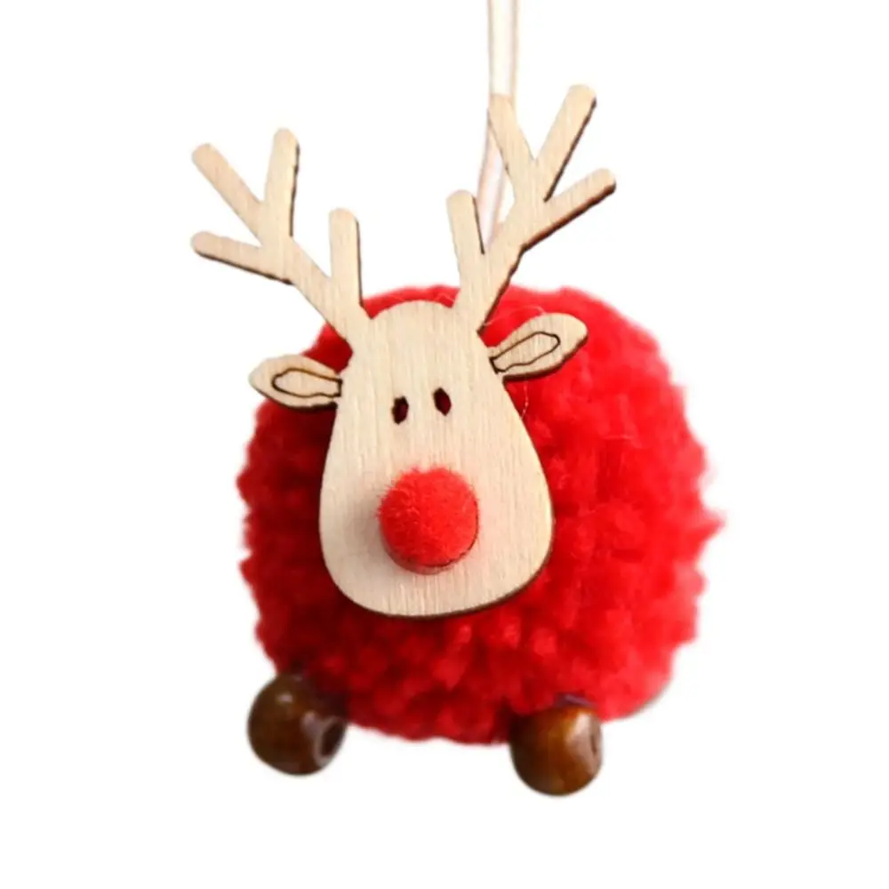 Cute Wooden Elk Christmas Tree Ornaments Wool Felt Mini Wooden Deer Ornaments Felt Deer Elk Hanging Pendant Xmas