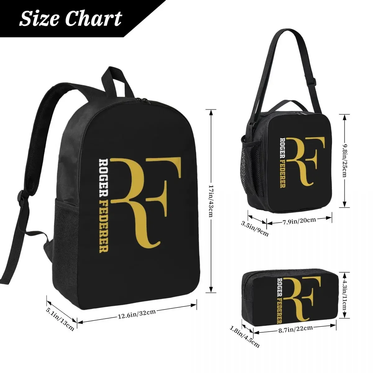 Roger Federer Backpack Student Boys Girls BookBag School Bag Computer Shoulder Bags 3ps Insulated Lunch Bag Pencil Case