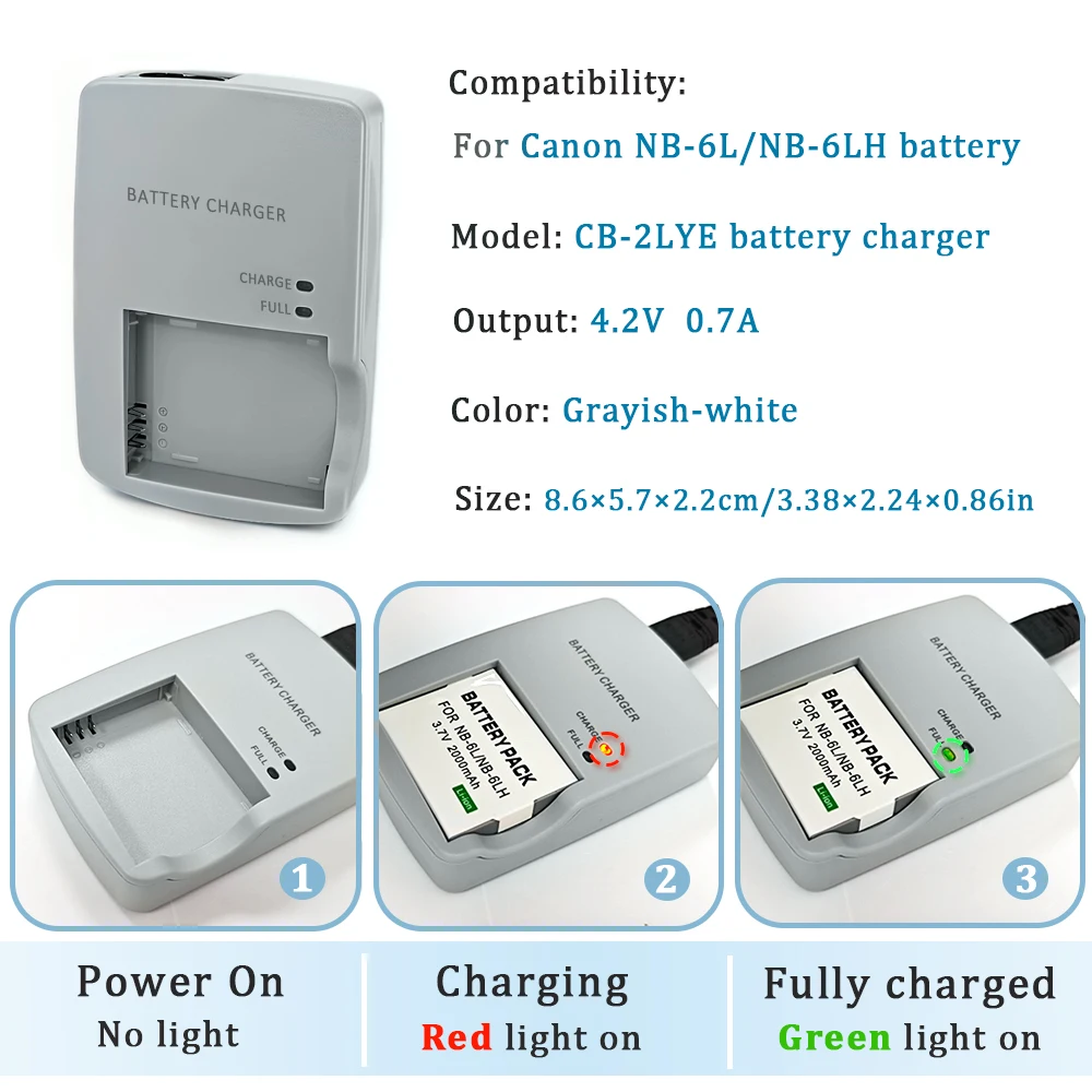 CB-2LYE 2LYT Battery Charger For Canon PowerShot D10,D20,D30,S90,S95,S120,SD770,SD980,SD1200,SD1300 IXUS 85IS 105IS Camera NB-6L