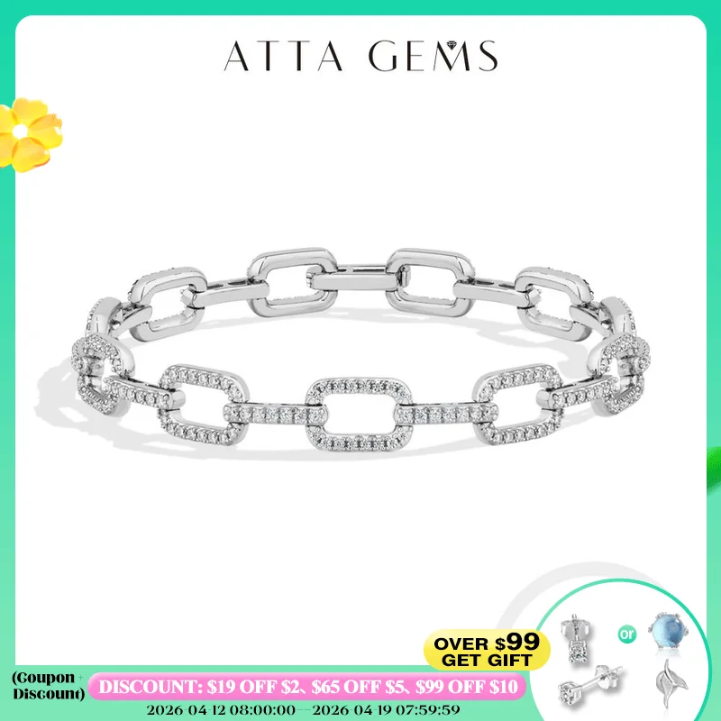 

ATTAGEMS Fashion Hip Hop Moissanite Bracelet For Men S925 Silver 18k Gold Plated Luxury Exquisite Bangle Women's Banquet Jewelry
