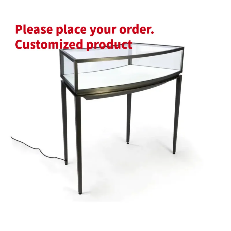 custom.Luxury Curved Front Jewelry Display Showcase Minimalist-Shaped Glass Boutique Counter