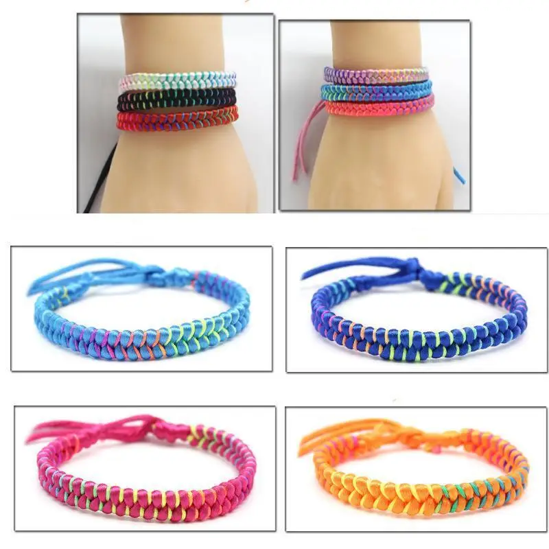 10 Pcs / Set New Rainbow Color Mix Braid Friendship Bracelets for Man Women Jewelry Gift DIY Handmade Rope Bangles