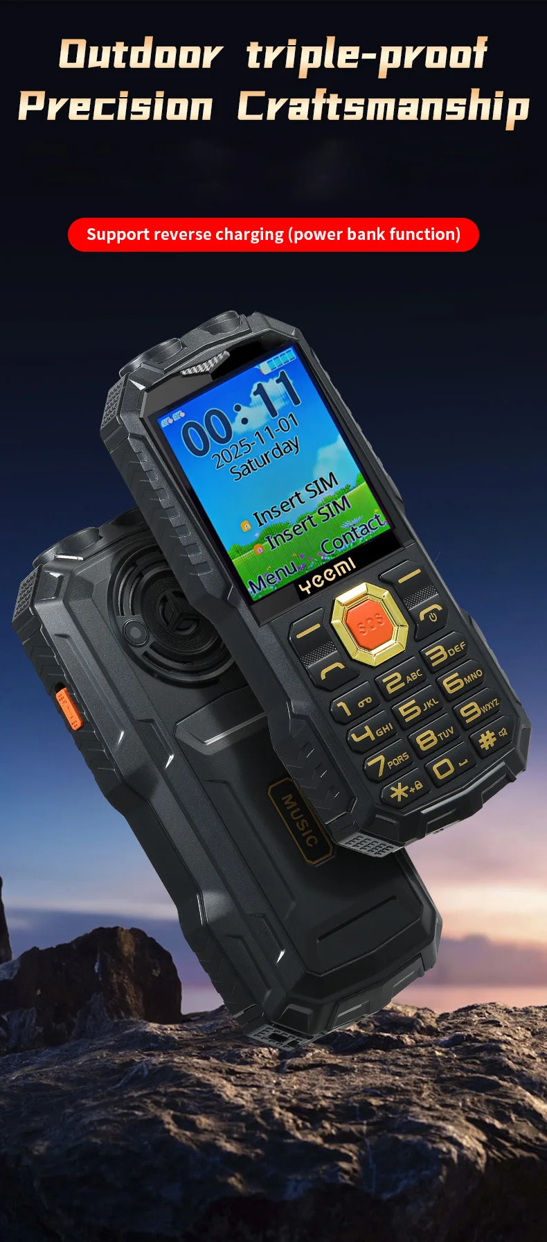 YEEMI Q5 LTE 4G Mobile Phone 2.4'' Screen 3000mAh Dual SIM HD Call Camera FM Double LED Flashlight Type-C Outdoor Button Phone