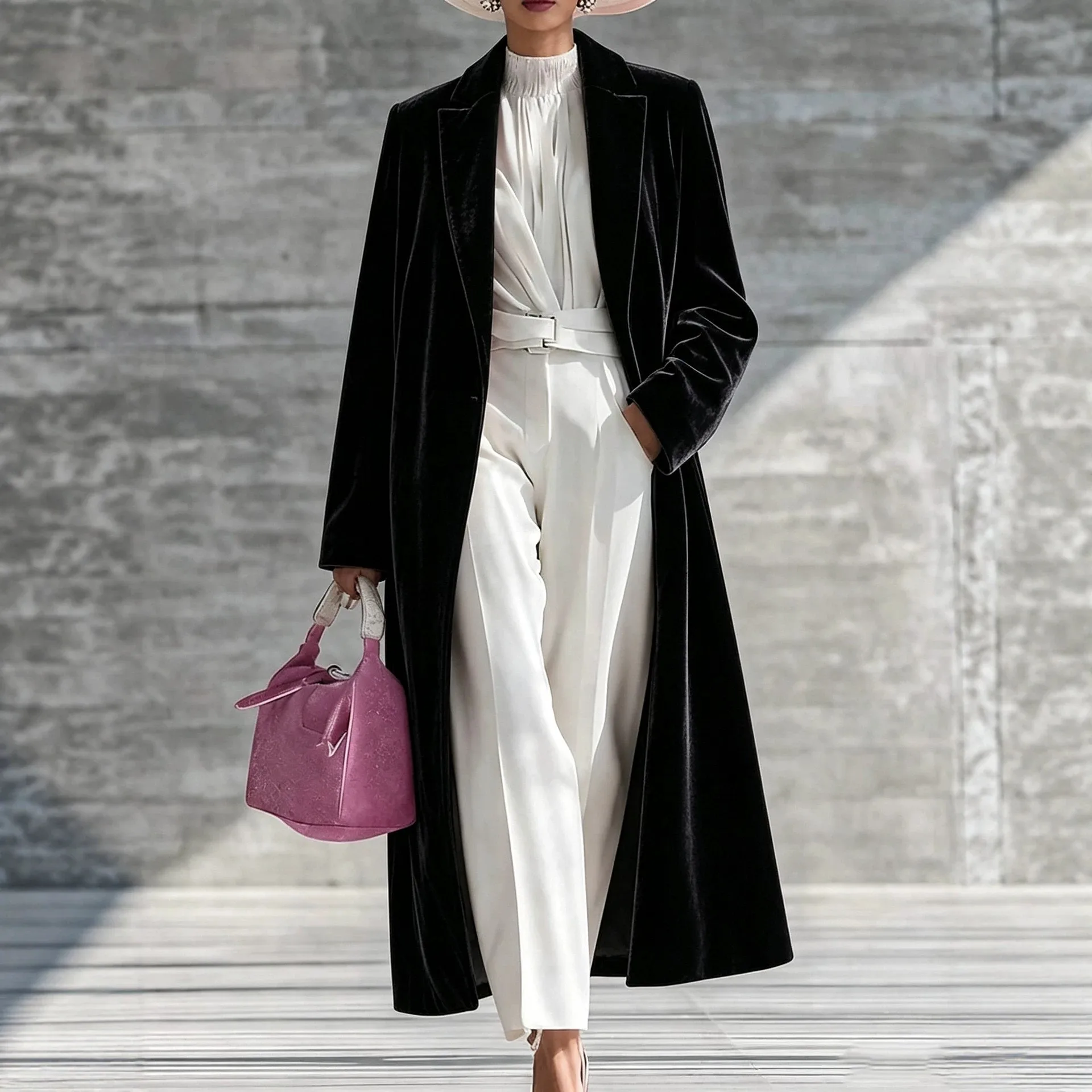Pocket Coat Turn Down Collar Loose Fit Professional Style with Commuter Chic Long Sleeve Elegant Style Long Length Women Coat