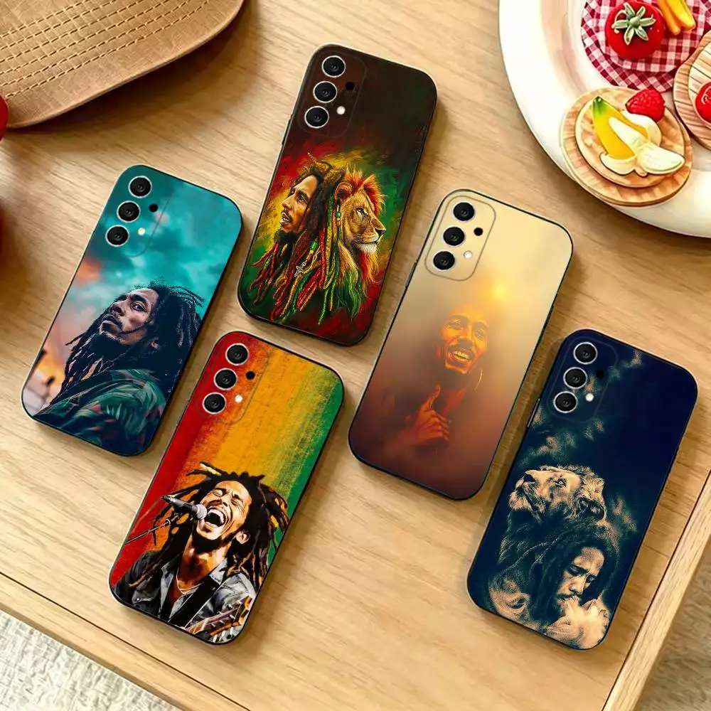 Bob Marley Rasta L-Lion Fashion Black Silicone Protective Phone Cover, Suitable for Samsung S20-S26,Ultra,Plus,FE,Lite,5G