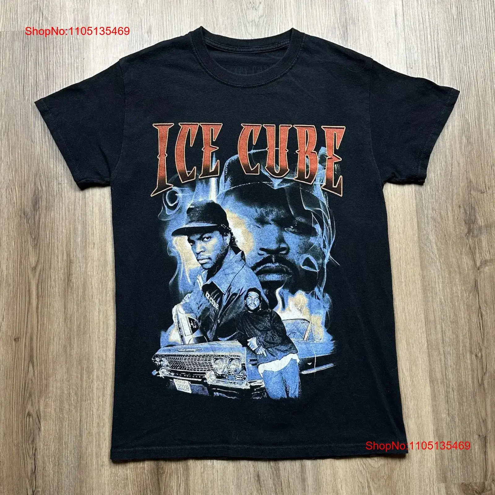 Camiseta de Rap negra Y2K moderna de cubo de hielo para hombre, camiseta pequeña vintage lavada ligeramente cómoda para uso diario, suave