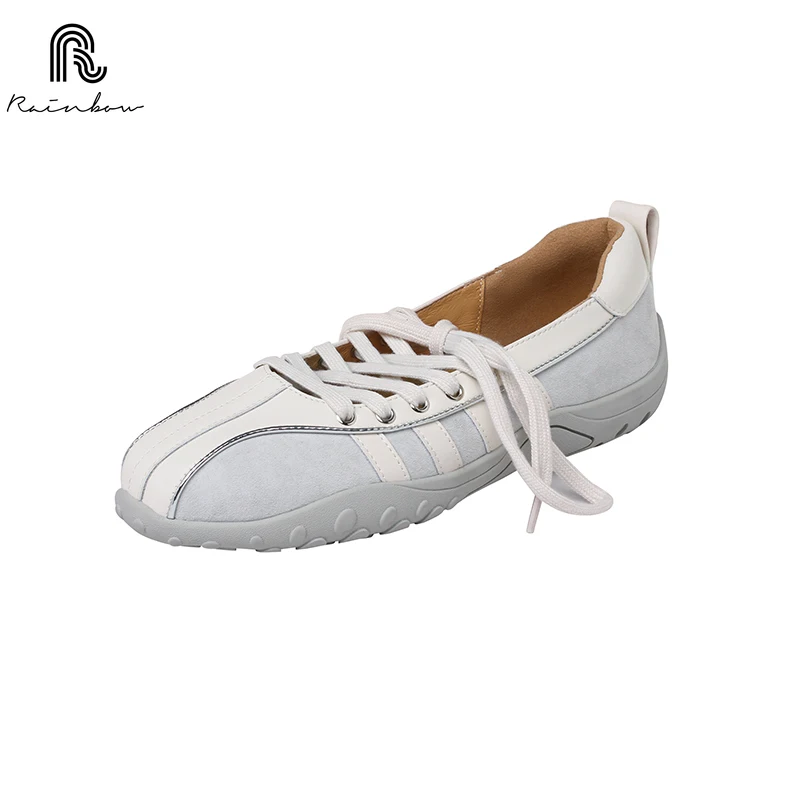 

RAINBOW Size 33-40 Genuine Leather Ballet Flats Women Sheepskin Vintage Strap Mesh Casual Shoes Fashion Mary Jane Soft Soled