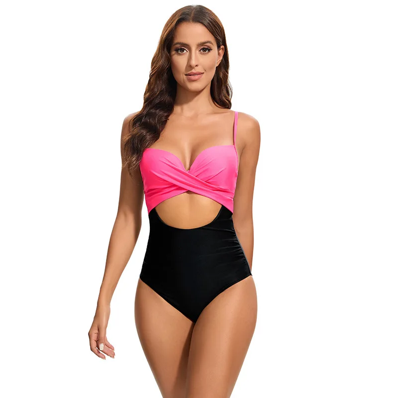 2025 Nieuwe Zomer Een stuk Sexy Bikini Vrouwen Badpak Cross Verzameld Badpak Solid Hoge Taille Badmode Strakke Backless Beachwear