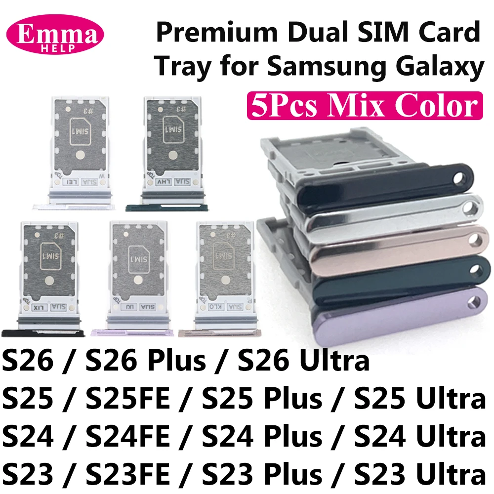 5Pcs Dual Card Micro Nano SIM Card Holder Tray Chip Slot Holder Adapter Socket Parts For Samsung S26 S25 Plus S24 S23 Ultra