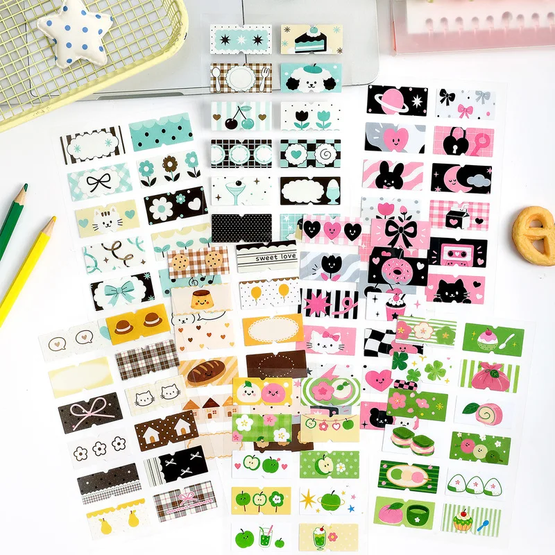 2Pcs Kawaii Cartoon Square Coated Paper Stickers, Soft Fun Series, Sweet Label Stickers for Junk Journal Decoration