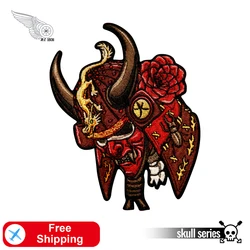 Red Japanese Samurai Embroidered Patches for Clothing Dragon Skull Iron on Warrior Horn Helmet Jackets Embroidery Emblem DIY