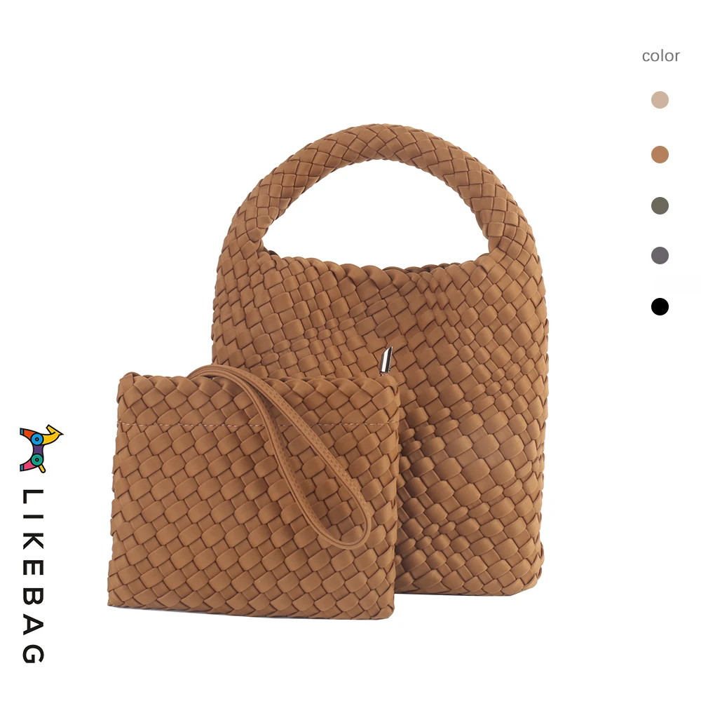 LIKEBAG Fashion Neoprene Woven Bag  Handwoven Handbags Nylon Large Capacity Messenger Bag With Woven Clutch Bag