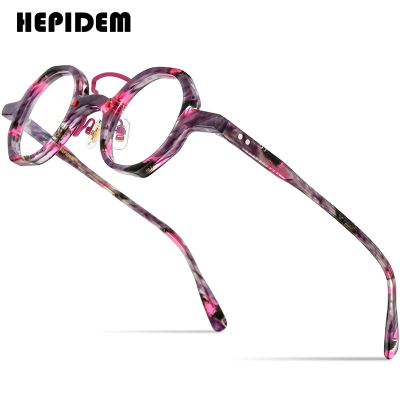 

HEPIDEM Acetate Glasses Frame Men 2022 New Retro Vintage Round Eyeglasses Spectacles Eyewear 9153