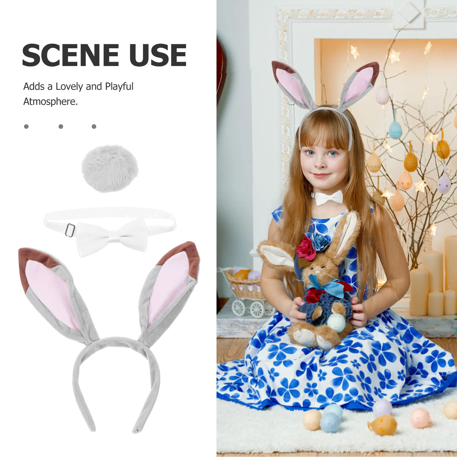 3 Pcs Donkey Ears Bunny Headwear Headbands Headbunds Easter Cosplay Tail Headpiece Hairband