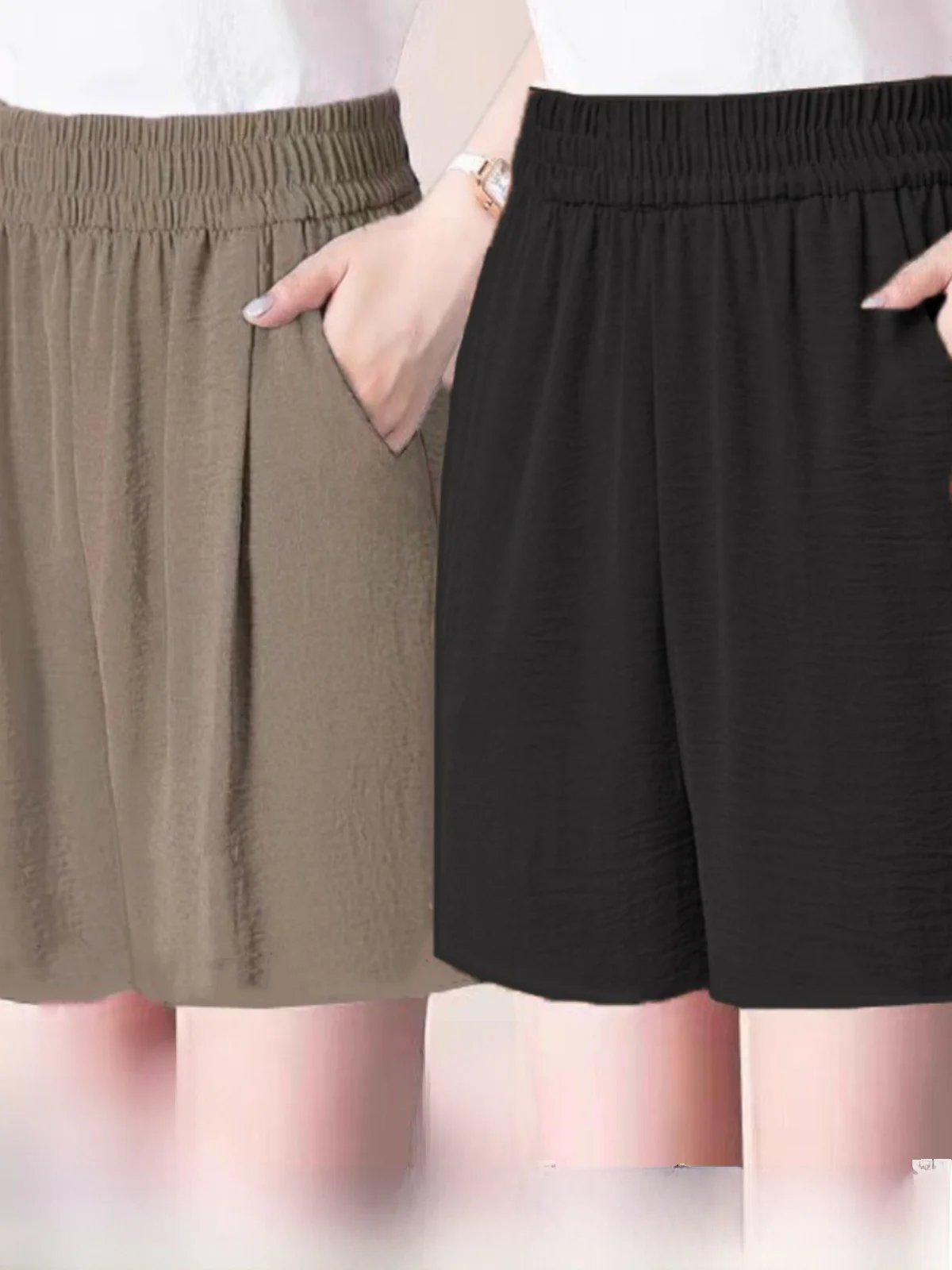 

Ледяной шелк, плиссированная льняная спортивная одежда, женская летняя тонкая верхняя одежда, повседневная широкая одежда, пять орг, свободные утягивающие орты с высокой талией