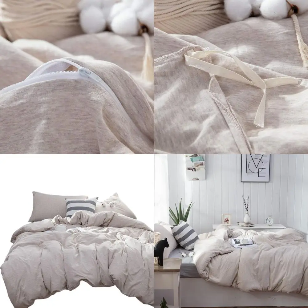 

Комплект пододеяльников из ультрамягкого 100% хлопка из джерси — текстура футболки — овсяные пластыри бежевого цвета, размер королевы