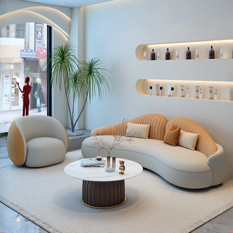 

2025 New Curved Sofa Beauty Salon Rest Area Reception Light Luxury Clothing Store Office Meeting Guests,sectional Sofa