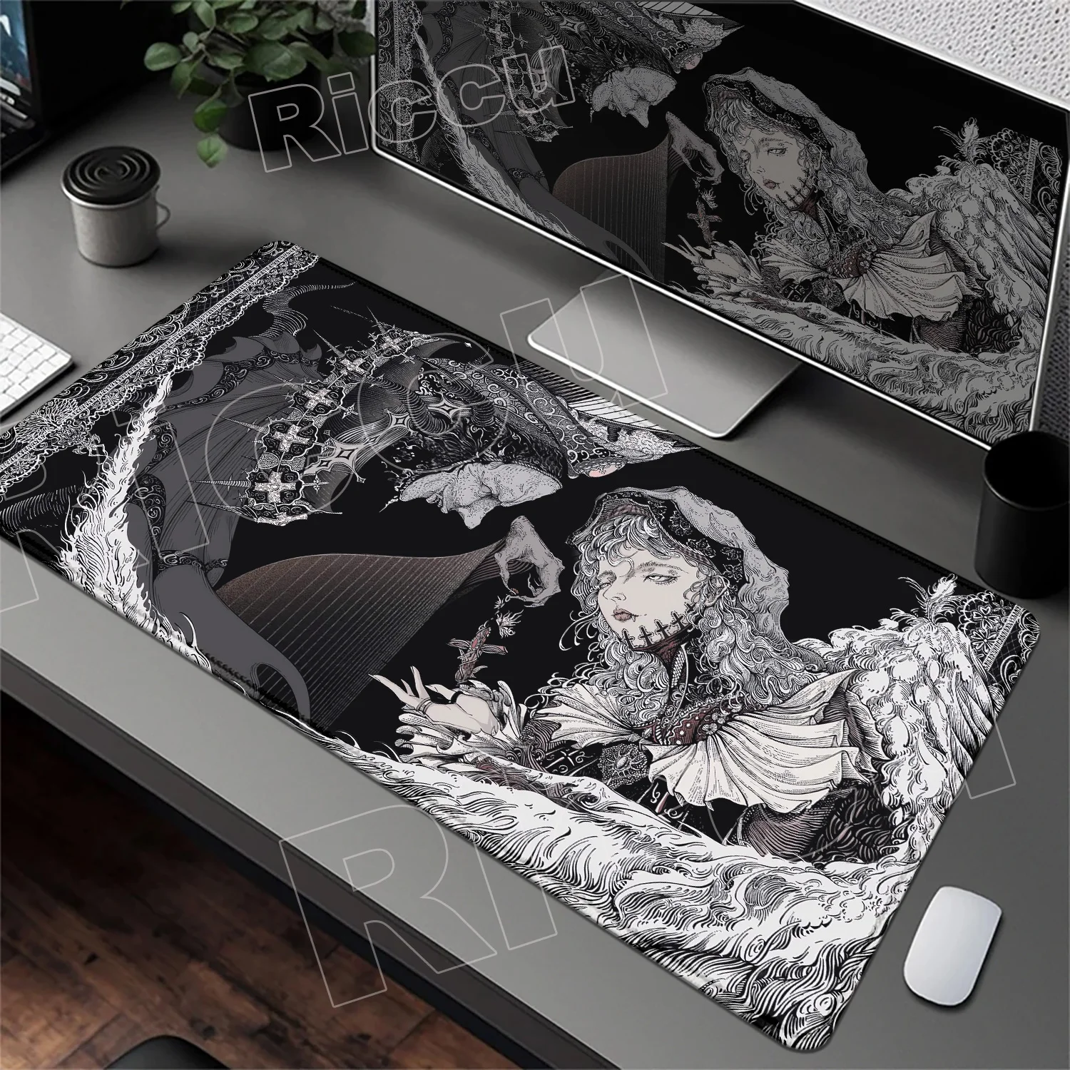 Gothic Retro Black Girl Desk Mat Mousepad Art Mouse Pad Rubber Mat Mouse Carpet Table Pads HD Pc Mats 900x400 Office Accessories