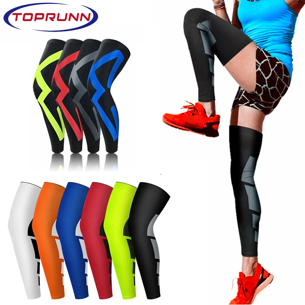 1Pcs Sports Anti-slip Full Length Compression Leg Sleeves Calf Shin Splint Support Protector for Cycling Running Basketball Golf