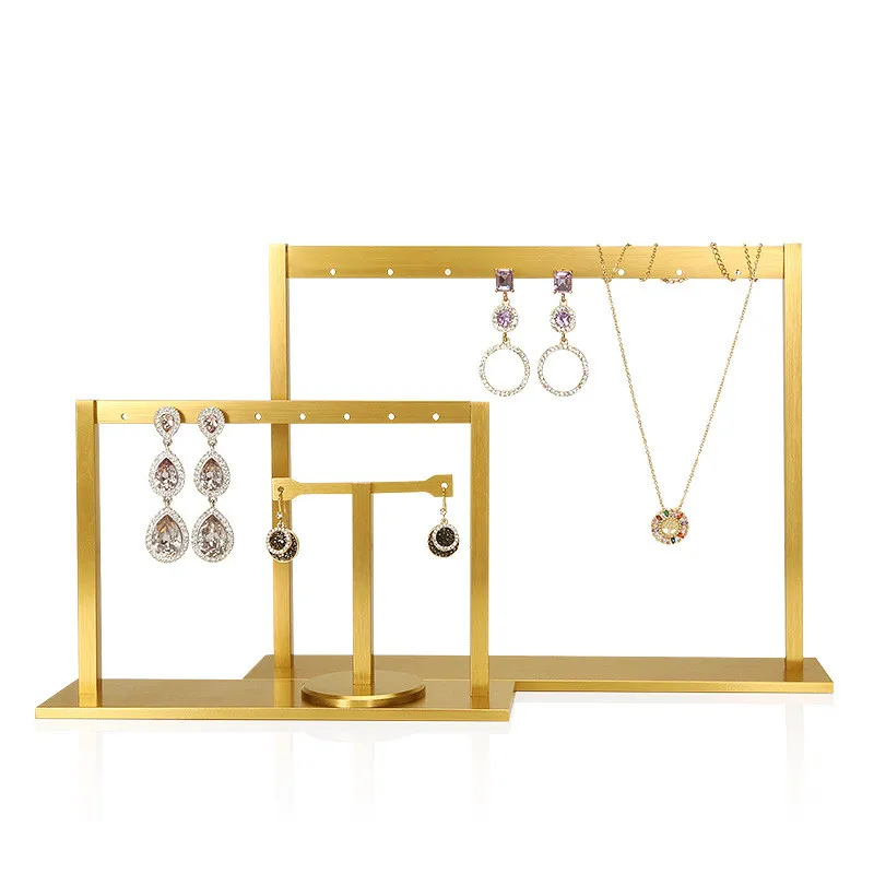 Gold Color Metal Jewelry Display Stand Women Desk Necklace Rings Earring Stude Organizer New Design Jewelrys Porps Rack