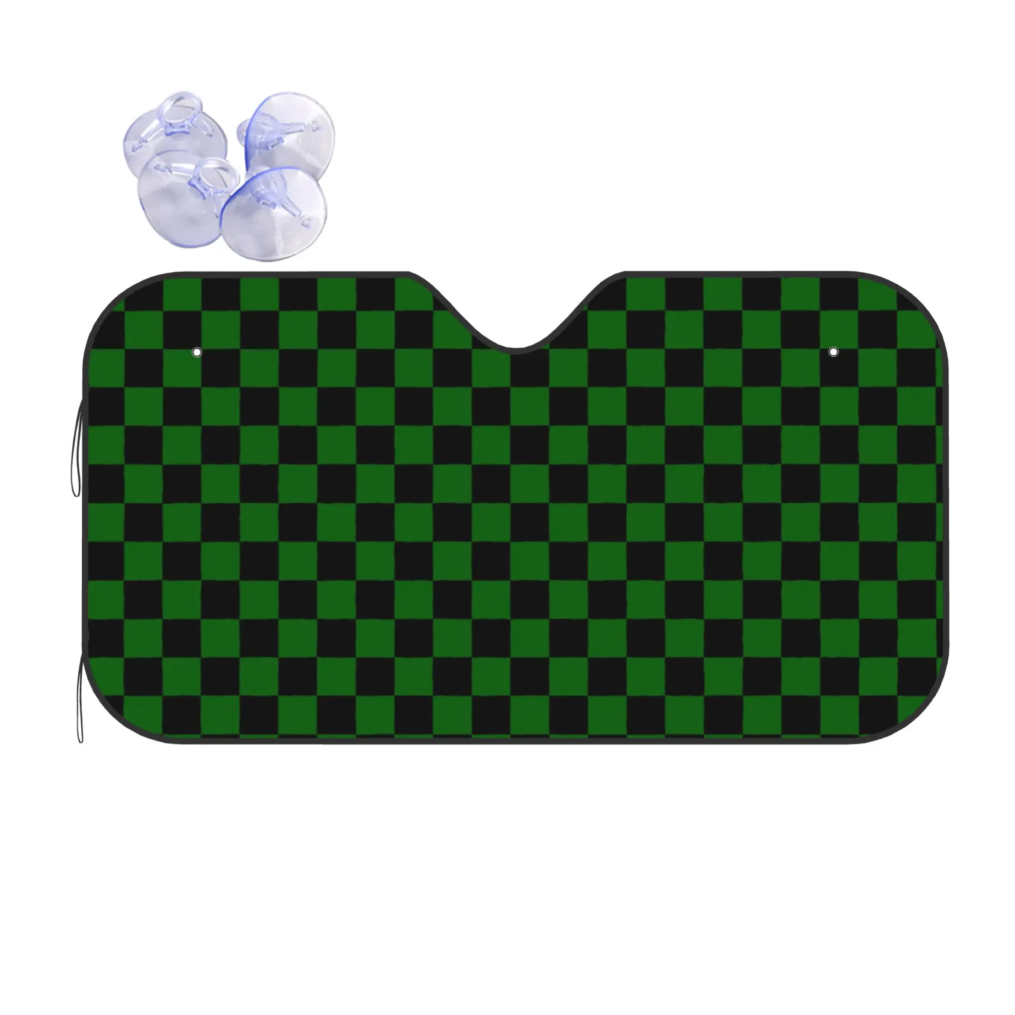 Black and Dark Green Checkerboard Plaid Car Front Windshield Sun Visor UV Protection Car Sun Shade Aluminum Foil Car Sunshade