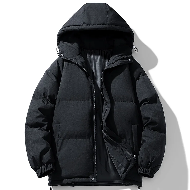 

2025 Men Winter Solid Color Parkas Casual Warm Hooded Jacket Fashion Parkas Male Coats S-3XL