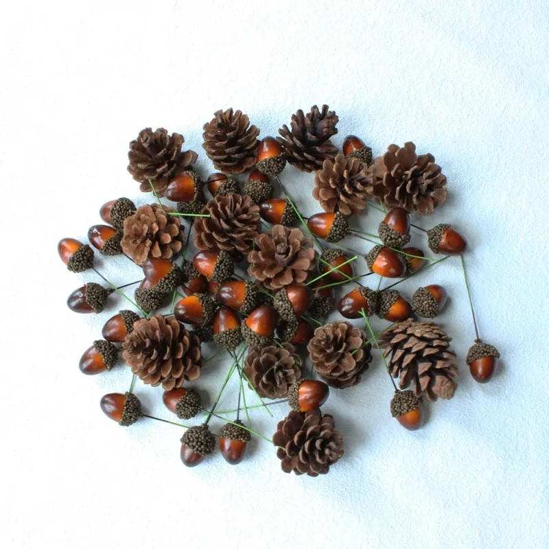 Simulated Small Acorn Pine Cone with Wire Acorn DIY Natural Pine Cone Christmas Tree Decoration