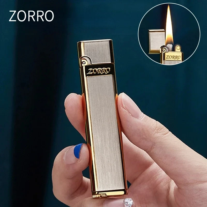 ZORRO Ultra-thin Metal Kerosene Lighter Creative Grinding Wheel Type Lightweight Portable Smoking Accessories Gadgets for Men