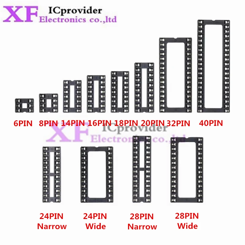 200PCS IC Sockets DIP6 DIP8 DIP14 DIP16 DIP18 DIP20 DIP28 DIP40 pins Connector DIP Socket 6 8 14 16 18 20 24 28 40 pin