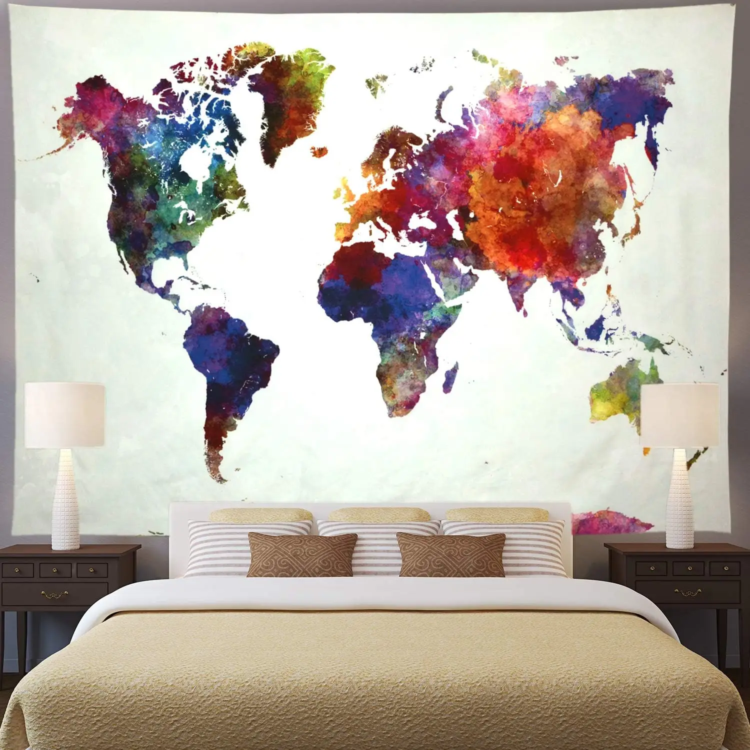 Tapisserie de carte du monde aquarelle, tapisseries de géographie éducative, peinture colorée, tapisserie du monde National, décoration murale suspendue pour
