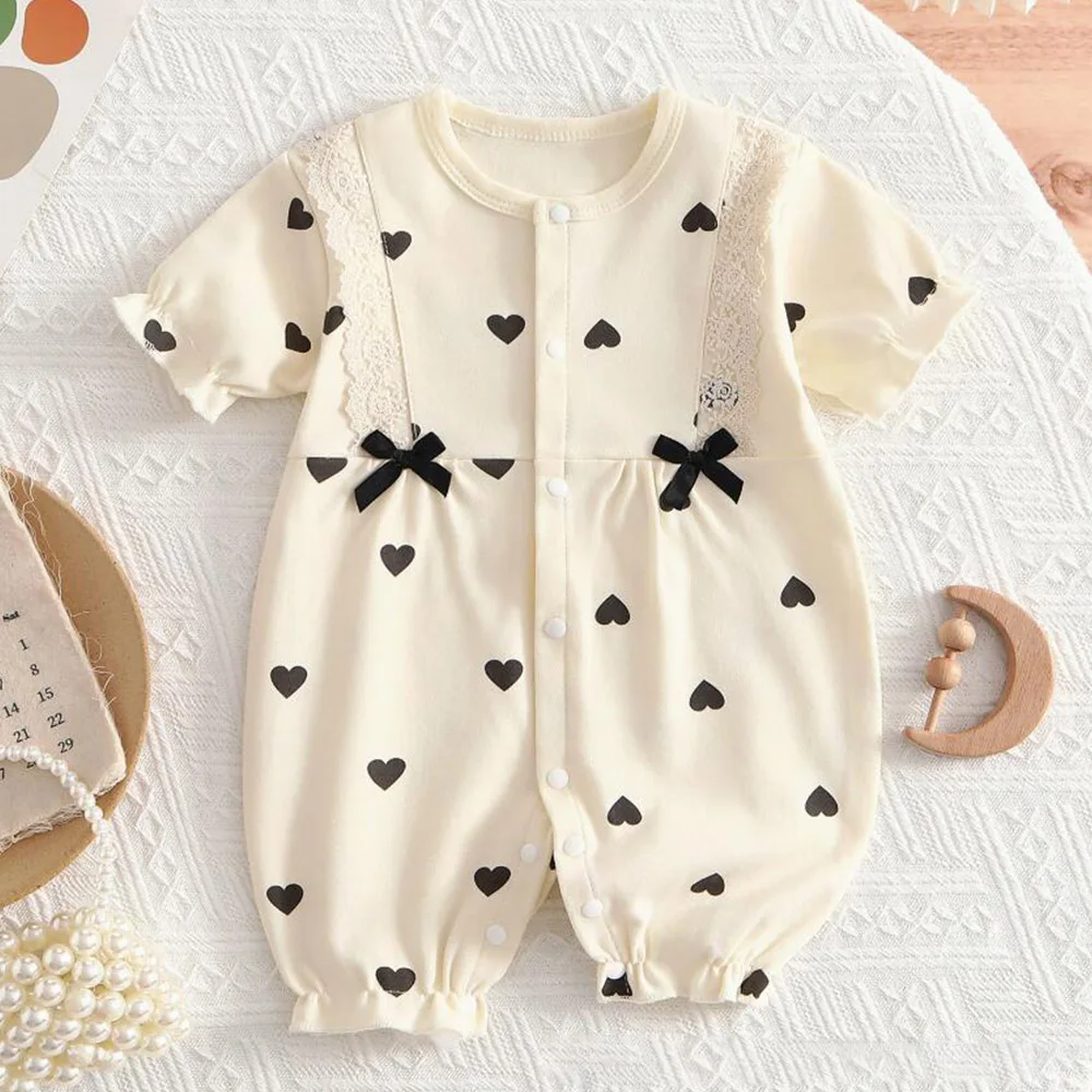 Newborn Baby Romper Short Sleeve Cotton Polka Dot Cute Pattern Baby Girl Jumpsuit Summer Infant Boutique Clothing