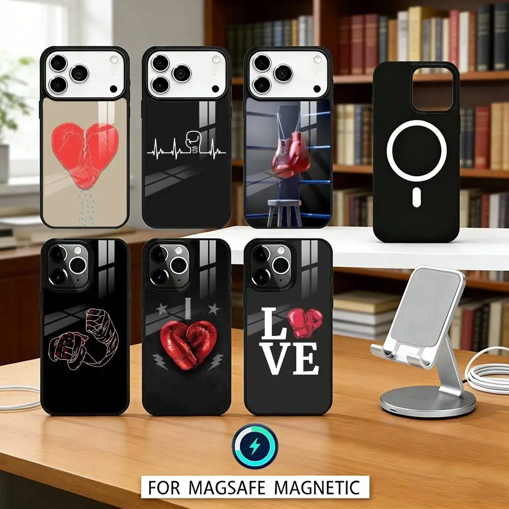 

B-Boxing A-Art G-Gloves Phone Case Magnetic For iPhone17 16 15 14 13 12 Pro Max For Magsafe Wireless Charging Cover