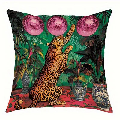 Home Decor Leopard & Tropical Floral Decorative Pillow Covers Pattern Cushion Cover Suitable for Sofa Bedroom Car Pillow Cover
