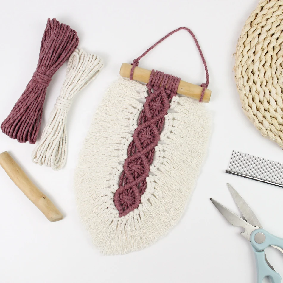 Handmade Knitting Diamond Leaf Tassel Tapestry Macrame Kit With Tutorial for Beginners Adult DIY Crafts For Home Decor Wall Hang